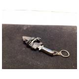 Miniature Knife Keychain With Blue Handle and Leat