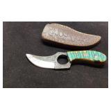 Custom Knife with Green Handle and Alligator-Textu