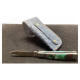 Pocket Knife with Inlay Handle and Embossed Leathe