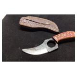 Curved Blade Knife With Leather Sheath, Approximat