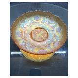 Carnival Glass Bowl with Dragon Design and Scallop