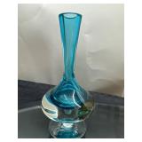 Summerso Peacock Blue Art Glass Footed Bud Vase