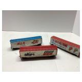 Three HO Scale Train Cars Featuring Jell-O and Ice