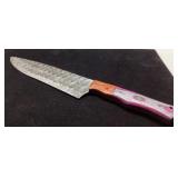 Damascus Steel Knife with Multicolor Wooden Handle