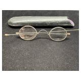 Antique Metal Eyeglasses with Case in Black Finish