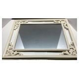 Rectangular Wall Mirror with Ornate Off-White Wood
