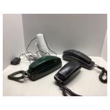 Three Vintage Telephones in Black, Green, and Whit