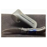 Folding Knife with Black Leather Sheath