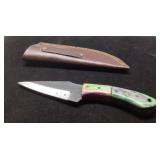Handcrafted Knife with Multicolored Handle and Lea