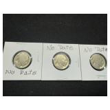 Three Buffalo Nickels Without Visible Dates in Hol