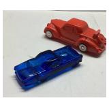 Two Glass Candy Cars  Blue and Red