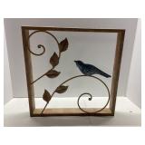 Metal Bird and Leaf Wall Decor in Wooden Frame