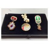 Six Olympic-Themed Lapel Pins with Box