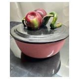 Ceramic Bowl with Painted Fruit Lid Design