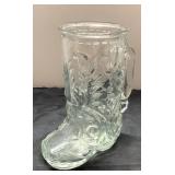 Clear Glass Boot-Shaped Mug with Detailed Embossed