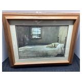 Framed Print of a Bedroom Scene, Approximately 17