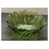 Green Glass Bowl with Scalloped Edges, Approximate