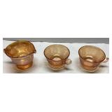 Three Pink Depression Glass Items with Etched Patt