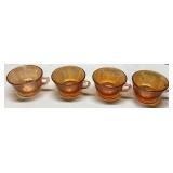 Four Amber Iridescent Depression Glass Cups