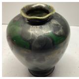 Handcrafted Ceramic Vase With Metallic and Green F