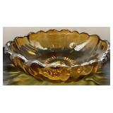 Amber-Colored Glass Bowl with Scalloped Edges and