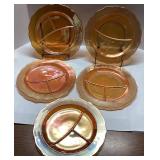 Four Divided Marigold Carnival Glass Plates
