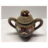 Japanese Ceramic Dragon-Handled Lidded Vessel with