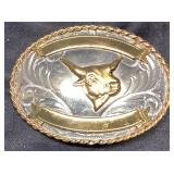 German Silver Belt Buckle with Longhorn Design