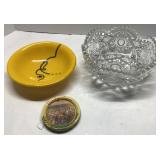 Decorative Items: Crystal Bowl, Ceramic Plate, and