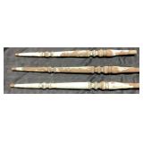 Three Wooden Spindles with Worn White Paint