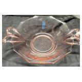 Pink Depression Glass Octagonal Bowl with Dual Han