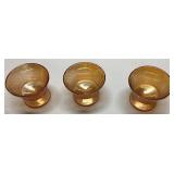 3 Amber-Colored Glass Sherbet Cups with Etched Des
