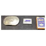 Items Featuring Belt Buckles and Miniature Playing
