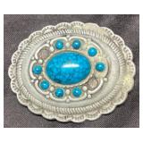 Silver-Tone Belt Buckle with Turquoise Accents
