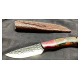 Custom Knife with Damascus Blade and Leather Sheat