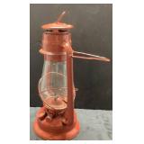 Red Metal Hurricane Lantern Approximately 12 Inche