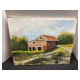 Oil Painting on Canvas Depicting a Rural Barn