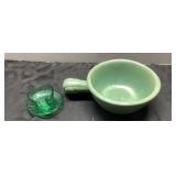 Green Glass Cup and Saucer Set with Green Ceramic