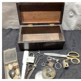 Wooden Box With Miscellaneous Odds and Ends