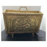 Brass Fireplace Magazine/Log Holder with Embossed