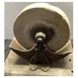 Vintage Hand-Crank Sharpening Grinding Stone on Wo