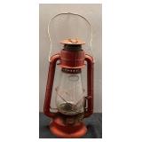 Red Metal Lantern with Glass Globe, Approximately