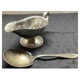 Silver Plate Gravy Boat and Serving Spoon Set