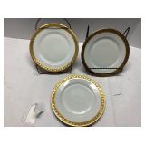 3 Austrian Porcelain Plates with Gold Gilded Rim,