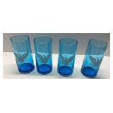 Four Blue Glass Tumblers with Eagle Design