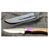 Fixed-Blade Knife with Wooden Handle and Leather S