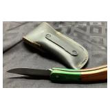 Folding Knife with Leather Sheath, Approximately 7