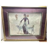 Framed Mixed Media Artwork of Woman with Two Dogs