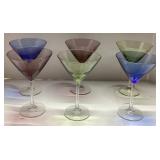 Six Colored Martini Glasses, Approximately 7 1/2 I