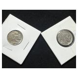 1930 and 1937 Buffalo Nickels in Cardboard Holders